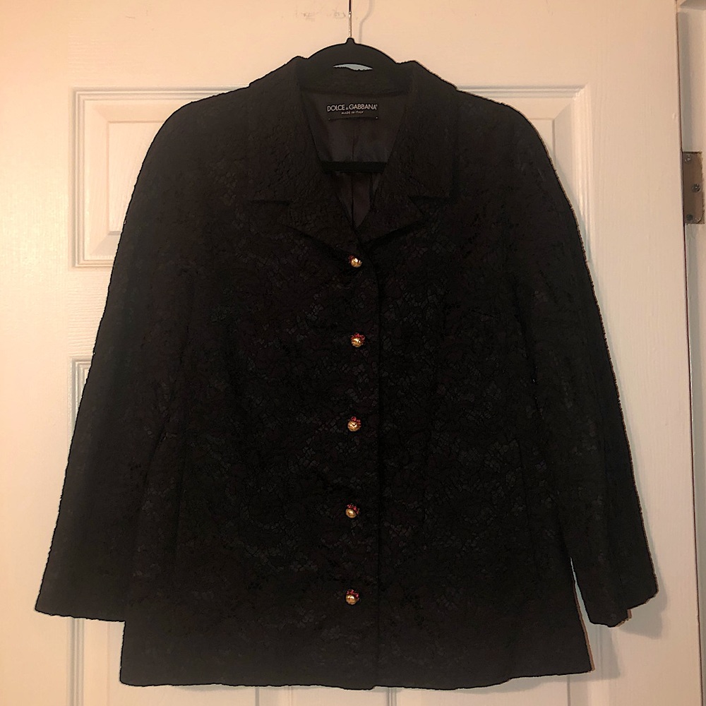 BNWT Dolce & Gabbana Black Lace Blazer with Bejeweled Buttons - IT 42 (US 6)